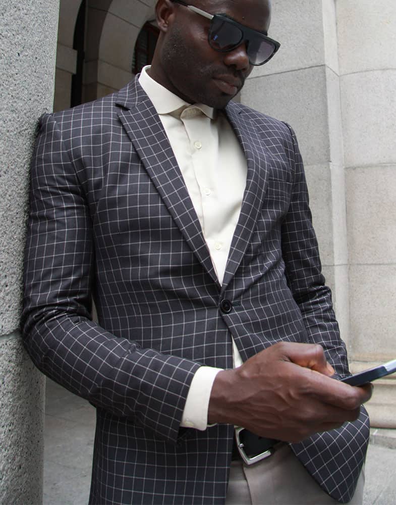 Tailored men's blazer by Ghanaian tailor Adjei Anang