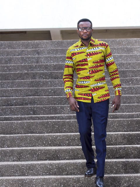 African print tailored shirt by Ghanaian tailor Adjei Anang