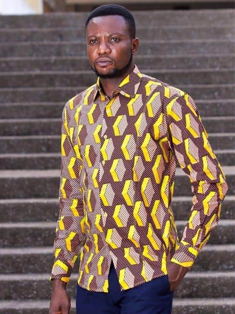 African print tailored shirt by Ghanaian tailor Adjei Anang